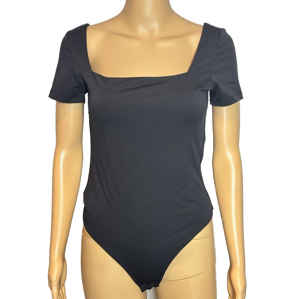 Whimsigoth Black Bodysuit Women's Size M Short Sleeve Grunge Goth Minimalist 90s